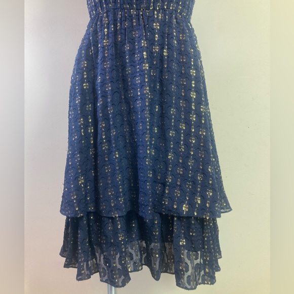 🐲💙J.Crew Gold Metallic Textured-Dot Navy Dress - Picture 5 of 12